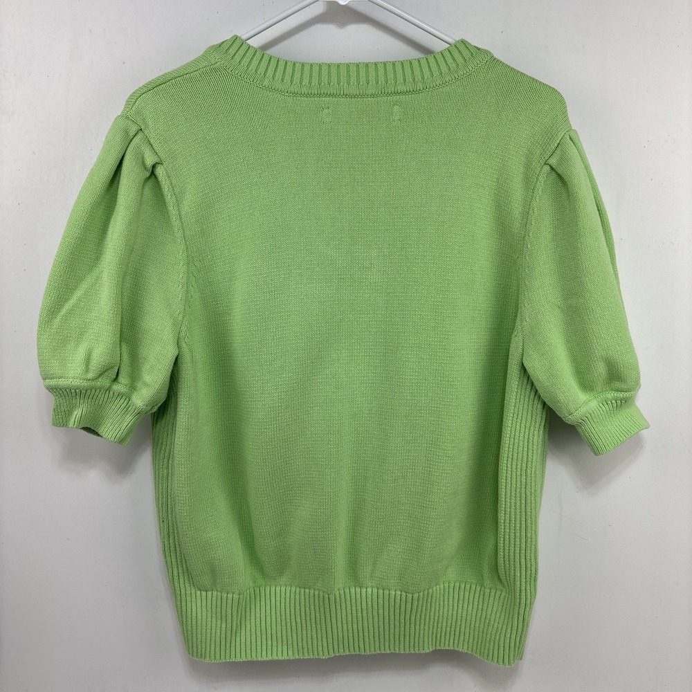 Loft Womens‎ XL Green Knit Puff Sleeve Cotton Sweater Classic Feminine Preppy - Picture 8 of 13